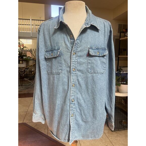 LEVIS Two Horse Brand Denim Jean Long Sleeve Button Up Mens XXXL 100% Cotton - Picture 1 of 9